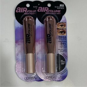 2 pcs L'Oreal Air Volume Mega Mascara 852 Black Brown NIP